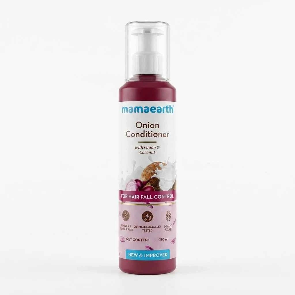 mamaearth onion conditioner 250ml with onion & coconut | hair fall control conditioner for strong, smooth & healthy hair