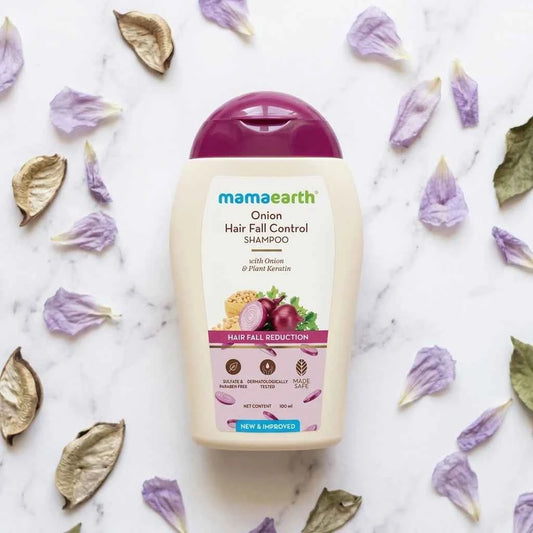 Mamaearth Onion Hair Fall Control Shampoo 100ml with Onion & Plant Keratin | Sulphate Free Hair Fall Reduction Shampoo - GEHNA OFFICIAL