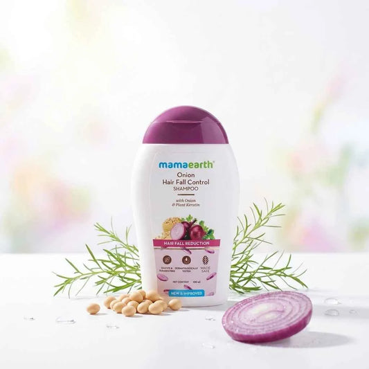 Mamaearth Onion Hair Fall Control Shampoo 100ml with Onion & Plant Keratin | Sulphate Free Hair Fall Reduction Shampoo - GEHNA OFFICIAL