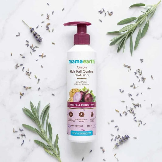 Mamaearth Onion Hair Fall Control Shampoo 250ml with Onion & Plant Keratin | Hair Fall Reduction Shampoo for Strong & Healthy Hair - GEHNA OFFICIAL