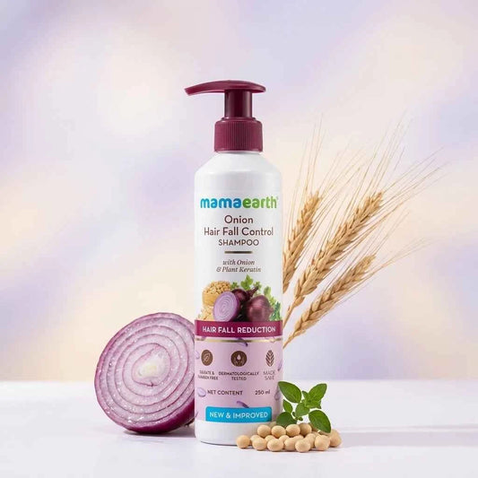 Mamaearth Onion Hair Fall Control Shampoo 250ml with Onion & Plant Keratin | Hair Fall Reduction Shampoo for Strong & Healthy Hair - GEHNA OFFICIAL