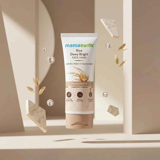 Mamaearth Rice Dewy Bright Face Wash 100ml with Rice Water & Niacinamide | Glass Skin Face Wash for All Skin Types - GEHNA OFFICIAL