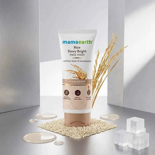 Mamaearth Rice Dewy Bright Face Wash 100ml with Rice Water & Niacinamide | Glass Skin Face Wash for All Skin Types - GEHNA OFFICIAL