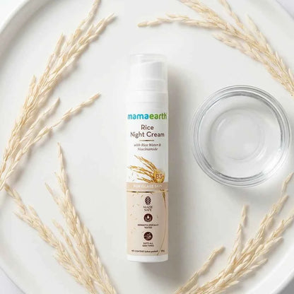 Mamaearth Rice Night Cream 50g with Rice Water & Niacinamide | Overnight Brightening & Hydrating Face Cream for Glass Skin