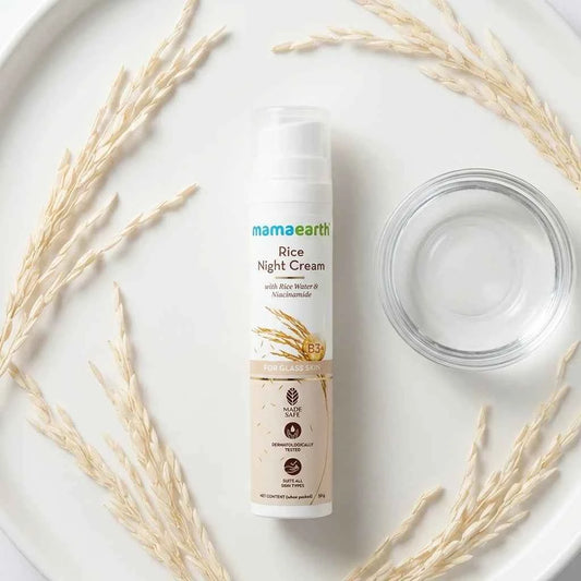 Mamaearth Rice Night Cream 50g with Rice Water & Niacinamide | Overnight Brightening & Hydrating Face Cream for Glass Skin - GEHNA OFFICIAL
