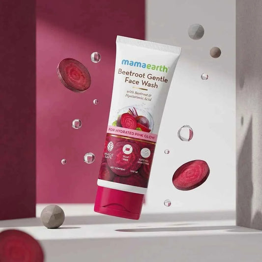 Mamaearth Beetroot Gentle Face Wash 100ml with Beetroot & Hyaluronic Acid | Hydrating Face Wash for Pink Glow | Soap Free - GEHNA OFFICIAL