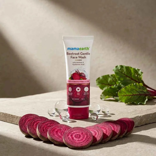 Mamaearth Beetroot Gentle Face Wash 100ml with Beetroot & Hyaluronic Acid | Hydrating Face Wash for Pink Glow | Soap Free - GEHNA OFFICIAL