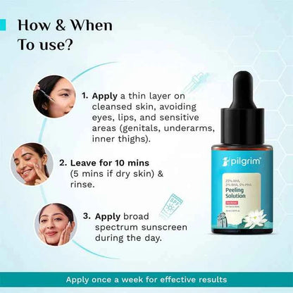 Pilgrim 25% AHA, 2% BHA & 5% PHA Peeling Solution for De Tan & Exfoliation | Face & Body Peel | All Skin Types | 30ml - GEHNA OFFICIAL