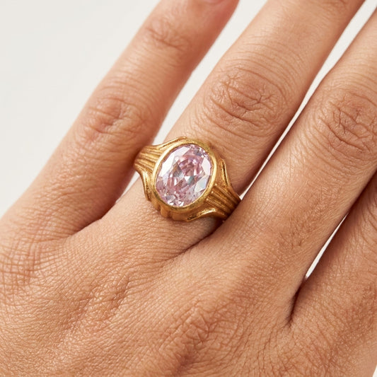 white Stone Gold Plated Ring for Women | Classic Designer Statement Ring