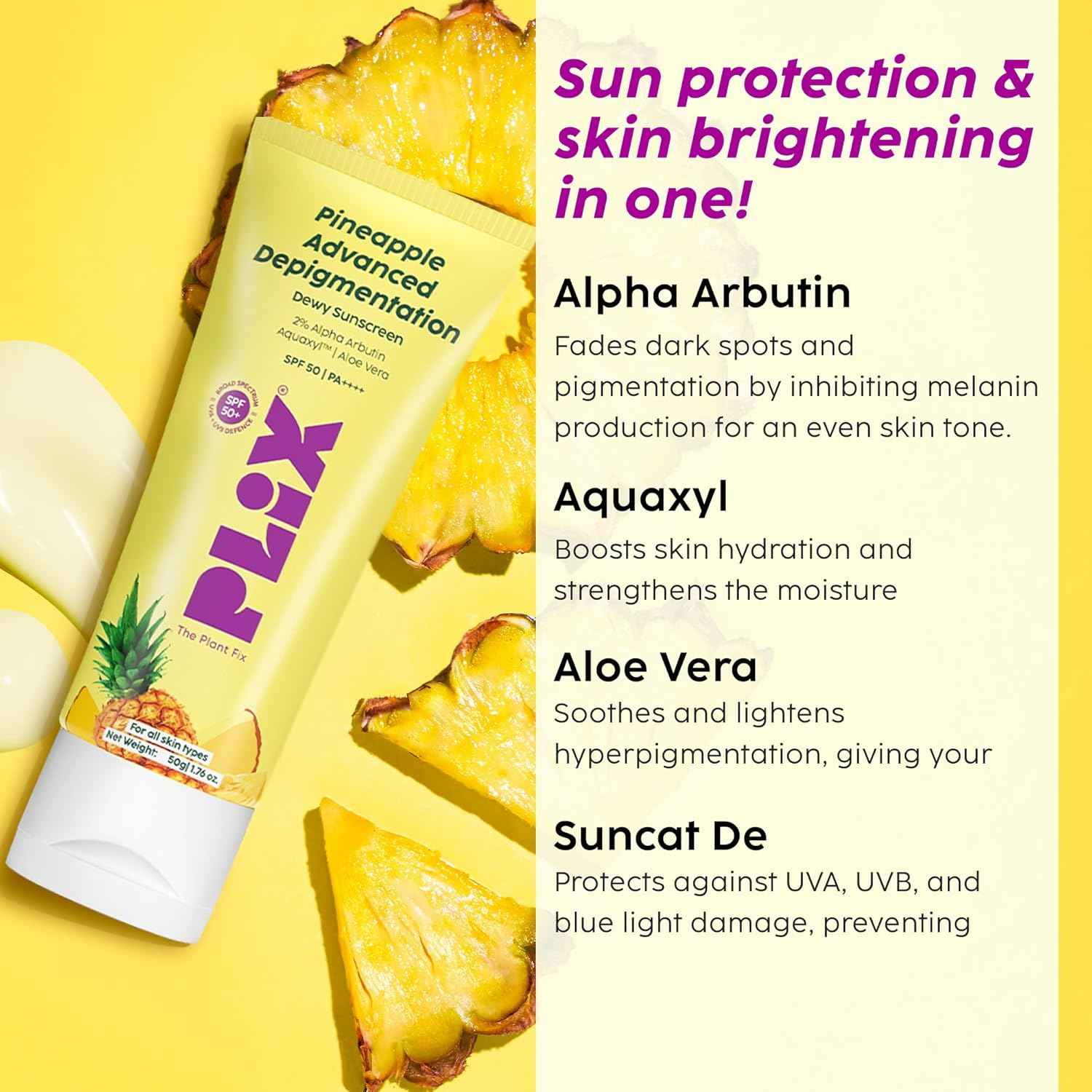 LIX Pineapple Depigmentation Dewy Sunscreen – SPF 50 PA++++ (50g) - GEHNA OFFICIAL