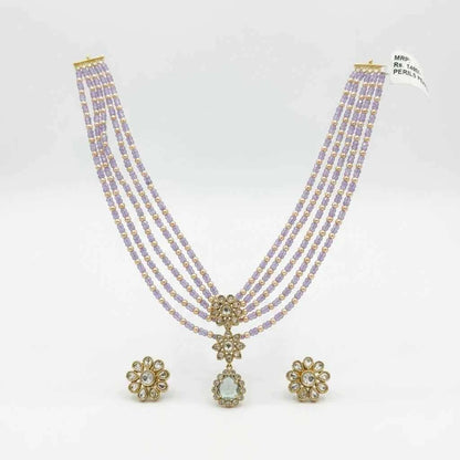 Lavender Beaded Layered Necklace Set with Earrings for Women | Floral Pendant Designer Jewellery
