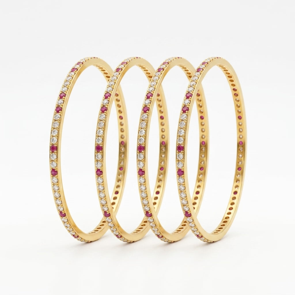 roselle spark gold plated american diamond & ruby stone bangles for women | premium designer bangle set
