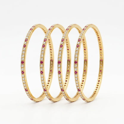 Roselle Spark Gold Plated American Diamond & Ruby Stone Bangles for Women | Premium Designer Bangle Set