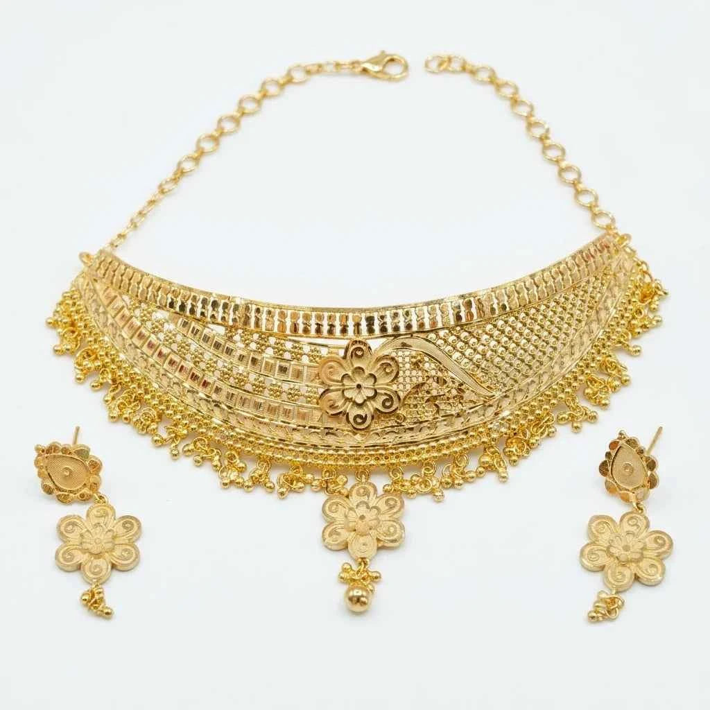 Premium Gold Plated Floral Designer Choker Necklace Set for Women | Luxury Wedding Jewellery - GEHNA OFFICIAL