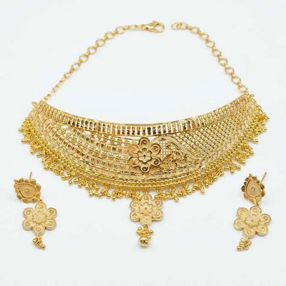 Premium Gold Plated Floral Designer Choker Necklace Set for Women | Luxury Wedding Jewellery