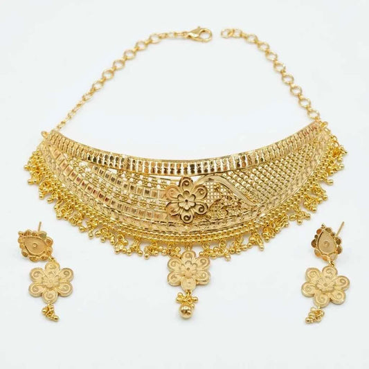 Premium Gold Plated Floral Designer Choker Necklace Set for Women | Luxury Wedding Jewellery - GEHNA OFFICIAL