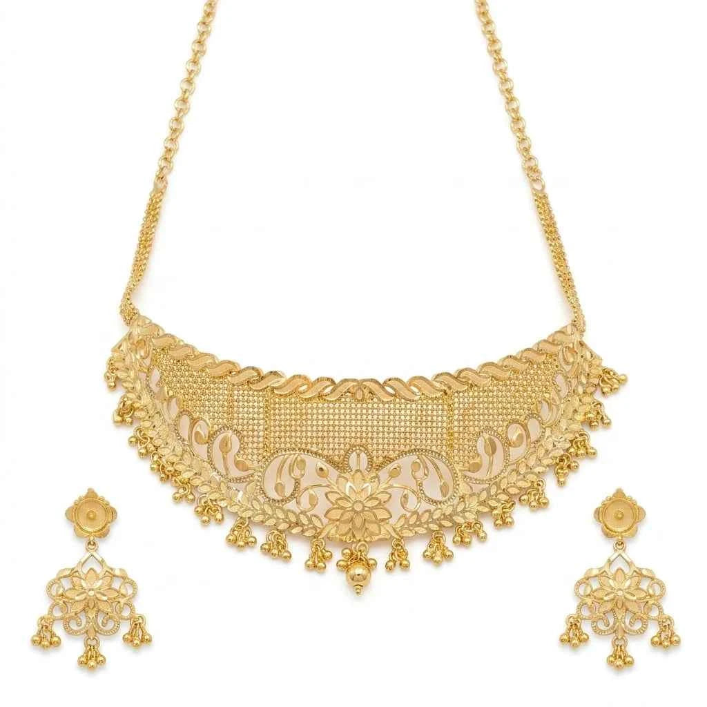 Premium Gold Plated Floral Filigree Choker Necklace Set for Women | Luxury Wedding Jewellery - GEHNA OFFICIAL