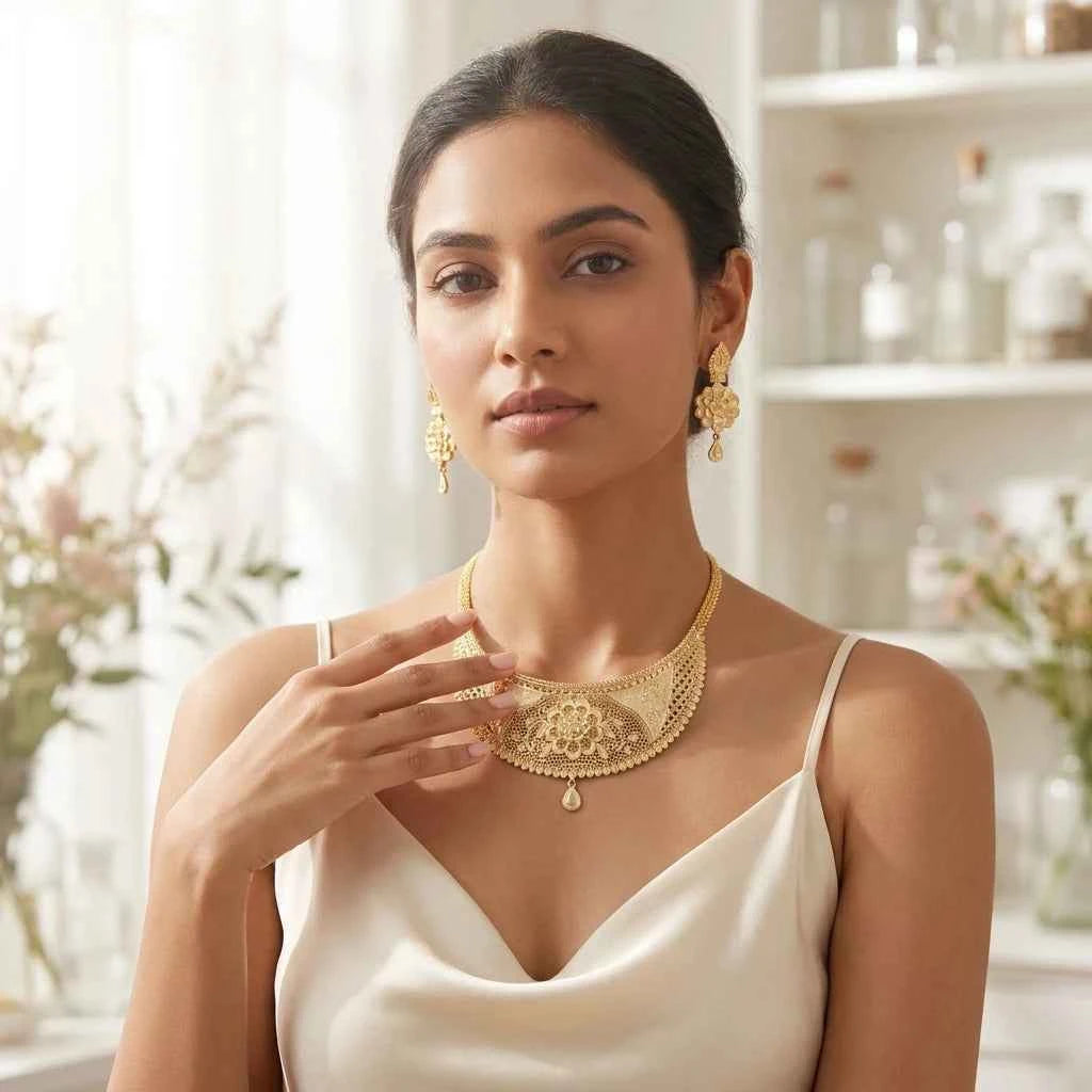 Premium Gold Plated Floral Heritage Bridal Necklace Set for Women | Luxury Designer Jewellery - GEHNA OFFICIAL