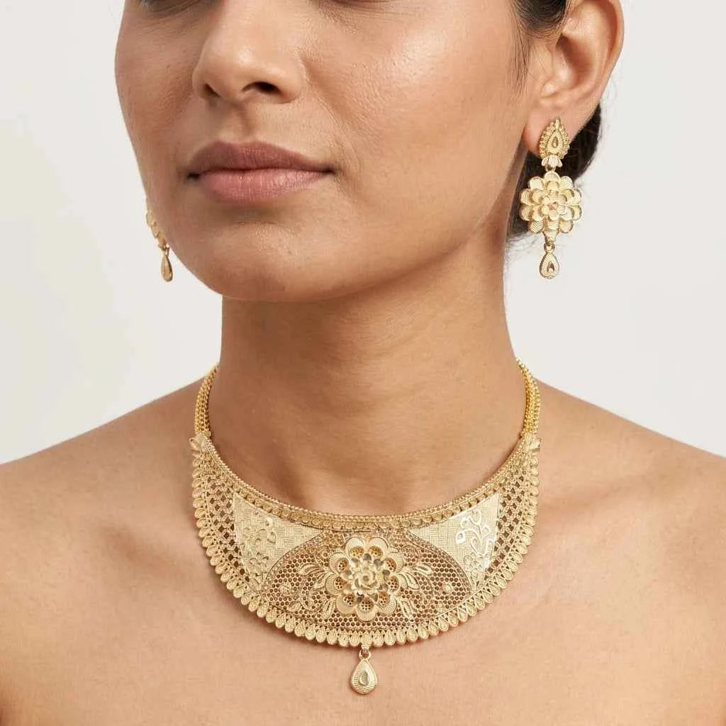 Premium Gold Plated Floral Heritage Bridal Necklace Set for Women | Luxury Designer Jewellery - GEHNA OFFICIAL