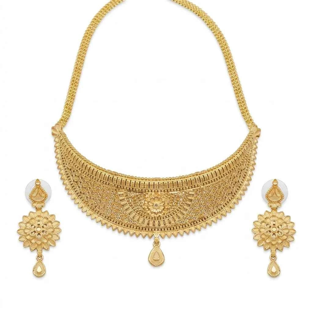 Premium Gold Plated Floral Heritage Necklace Set for Women | Luxury Designer Wedding Jewellery - GEHNA OFFICIAL