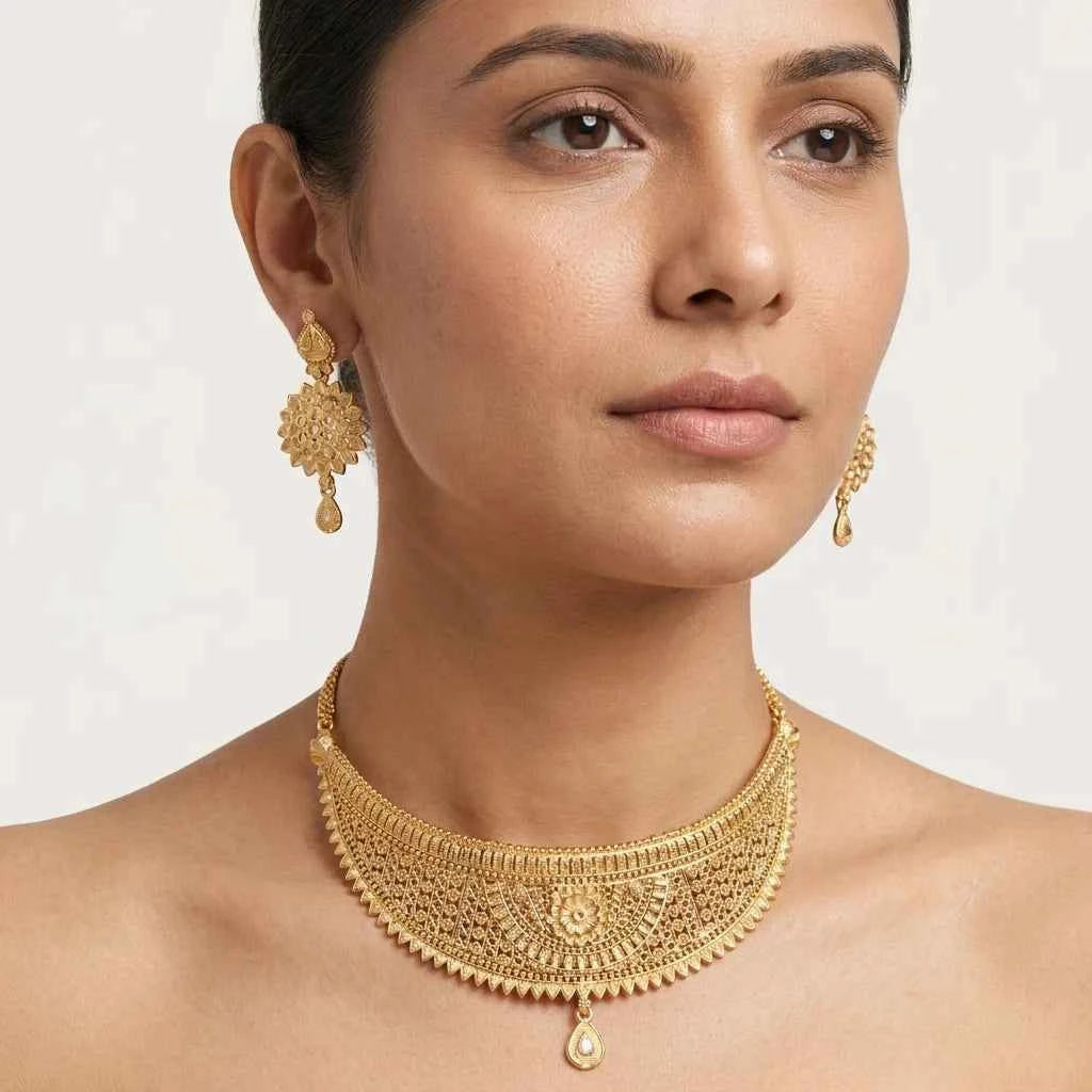Premium Gold Plated Floral Heritage Necklace Set for Women | Luxury Designer Wedding Jewellery - GEHNA OFFICIAL