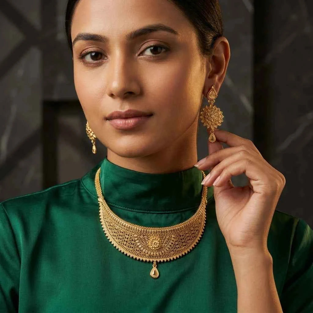 Premium Gold Plated Floral Heritage Necklace Set for Women | Luxury Designer Wedding Jewellery - GEHNA OFFICIAL