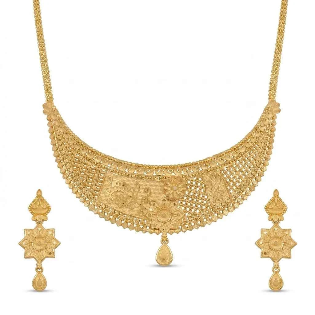 Premium Gold Plated Floral Heritage Statement Necklace Set for Women | Luxury Designer Wedding Jewellery - GEHNA OFFICIAL