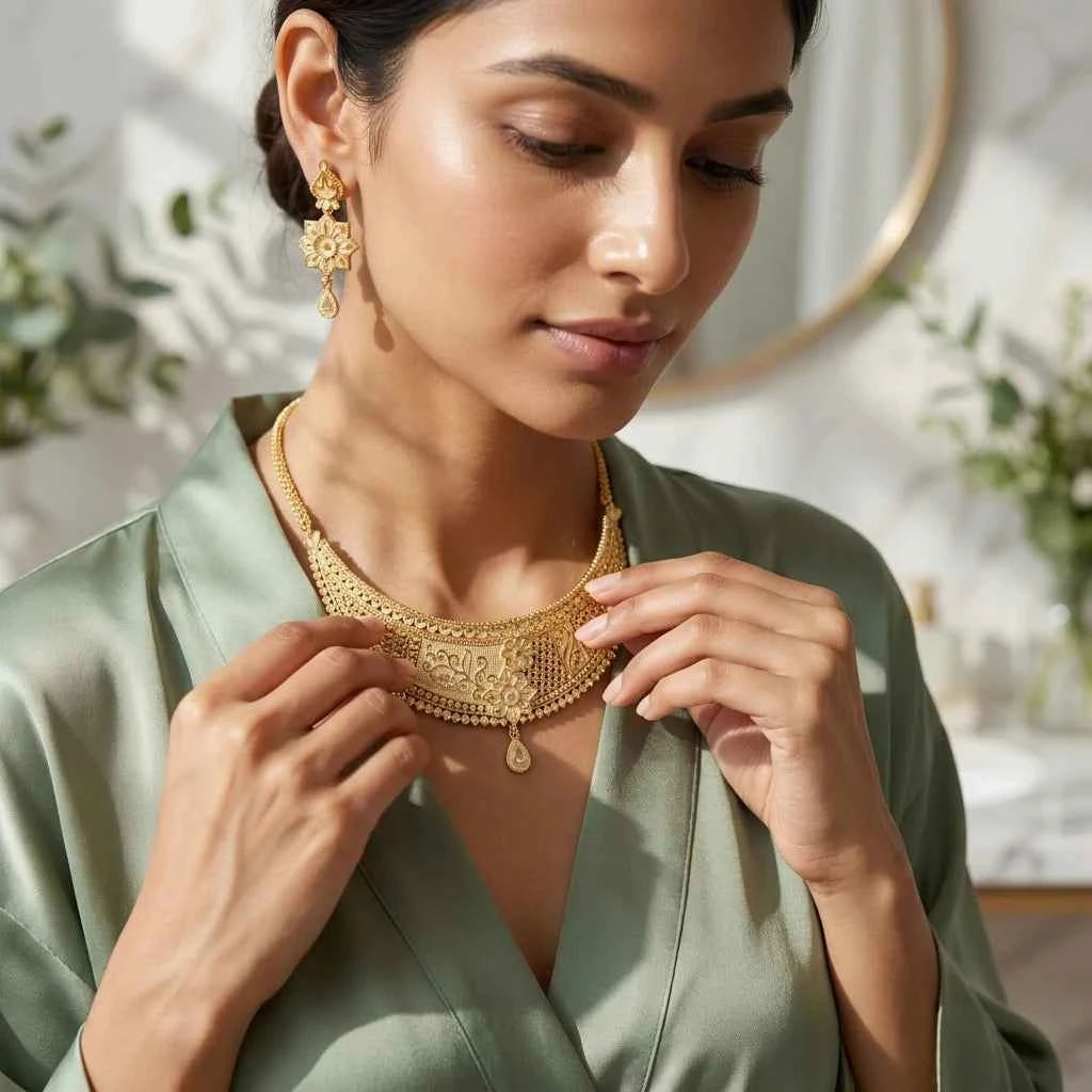 Premium Gold Plated Floral Heritage Statement Necklace Set for Women | Luxury Designer Wedding Jewellery - GEHNA OFFICIAL