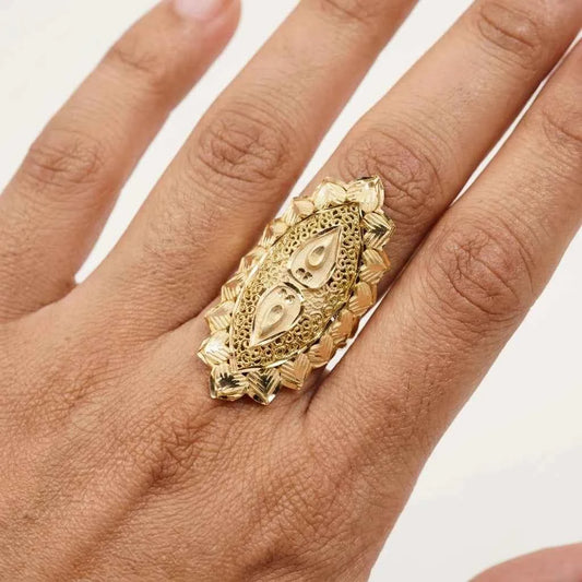 Premium Gold Plated Geometric Filigree Statement Ring for Women | Adjustable Designer Cocktail Ring - GEHNA OFFICIAL
