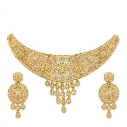Premium Gold Plated Filigree Bridal Necklace Set for Women | Luxury Designer Wedding Jewellery