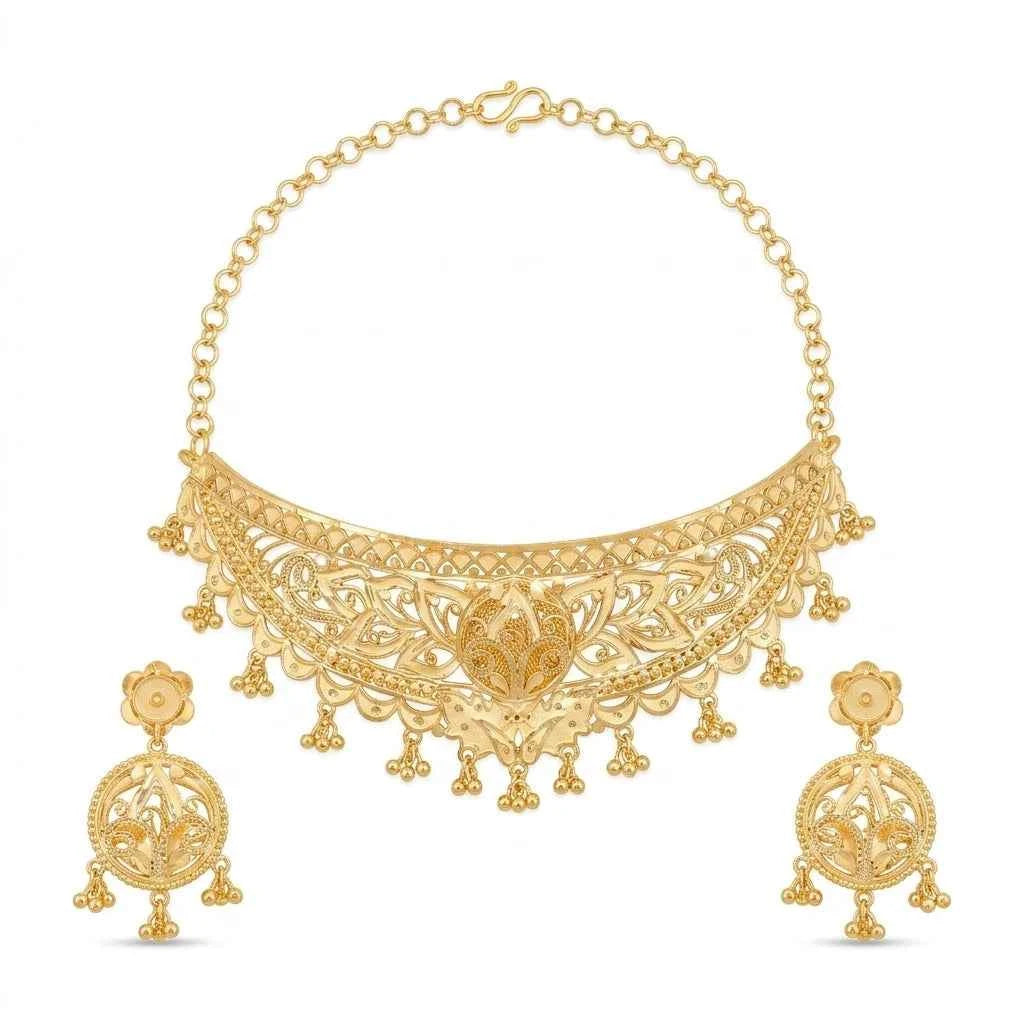 Premium Gold Plated Designer Choker Necklace Set for Women | Luxury Wedding Jewellery - GEHNA OFFICIAL
