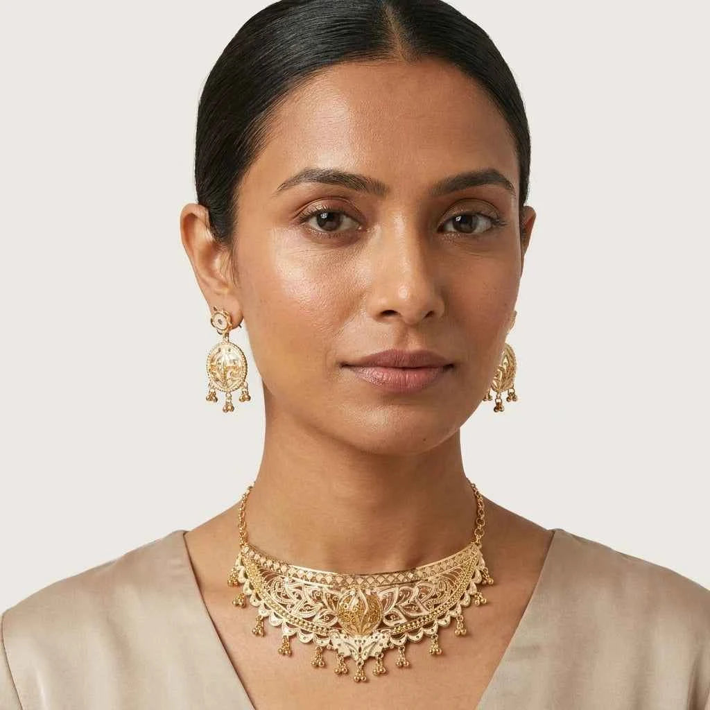 Premium Gold Plated Designer Choker Necklace Set for Women | Luxury Wedding Jewellery - GEHNA OFFICIAL