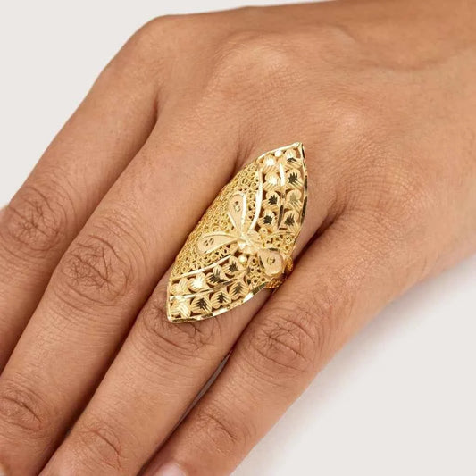Premium Gold Plated Leaf Filigree Statement Ring for Women | Adjustable Designer Cocktail Ring - GEHNA OFFICIAL