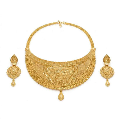 Premium Gold Plated Royal Floral Statement Necklace Set for Women | Luxury Designer Wedding Jewellery