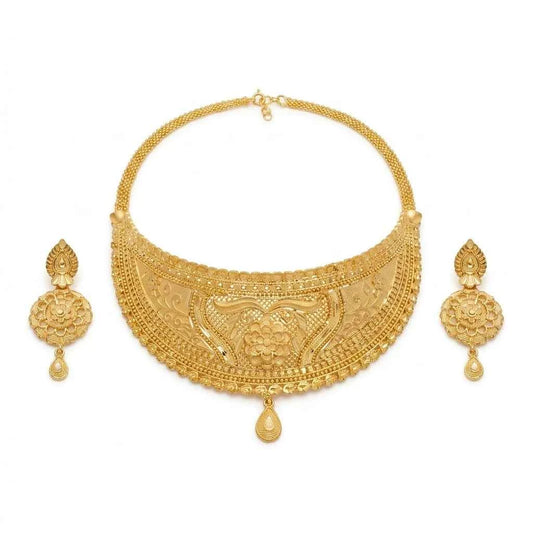 Premium Gold Plated Royal Floral Statement Necklace Set for Women | Luxury Designer Wedding Jewellery - GEHNA OFFICIAL