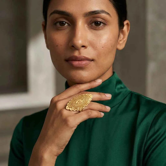 Premium Gold Plated Vintage Filigree Cocktail Ring for Women | Adjustable Designer Statement Ring - GEHNA OFFICIAL