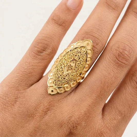 Premium Gold Plated Vintage Filigree Cocktail Ring for Women | Adjustable Designer Statement Ring - GEHNA OFFICIAL