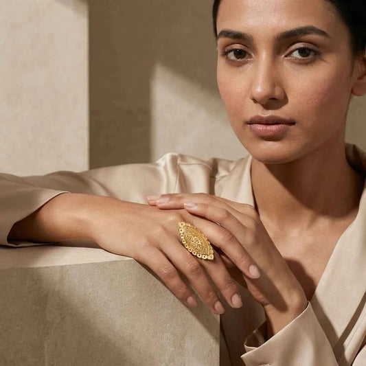 Premium Gold Plated Vintage Filigree Cocktail Ring for Women | Adjustable Designer Statement Ring - GEHNA OFFICIAL