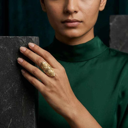 Premium Gold Plated Vintage Floral Statement Ring for Women | Adjustable Designer Cocktail Ring - GEHNA OFFICIAL