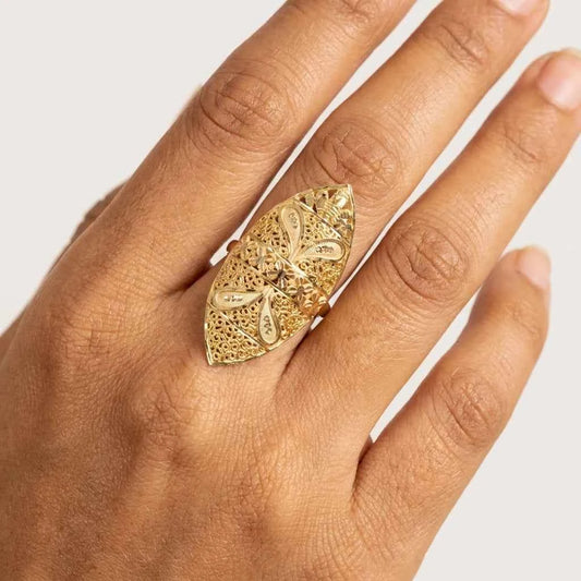 Premium Gold Plated Vintage Floral Statement Ring for Women | Adjustable Designer Cocktail Ring - GEHNA OFFICIAL