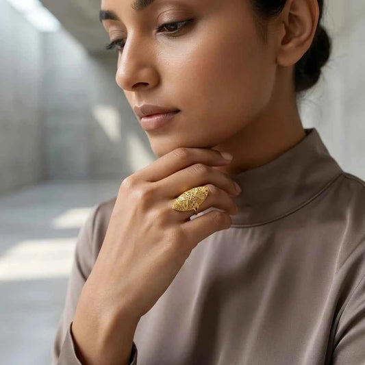 Premium Gold Plated Vintage Floral Statement Ring for Women | Adjustable Designer Cocktail Ring - GEHNA OFFICIAL