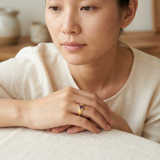 Purple Stone Gold Plated Ring for Women | Oval Designer Statement Ring