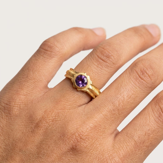 Purple Stone Gold Plated Ring for Women | Oval Designer Statement Ring