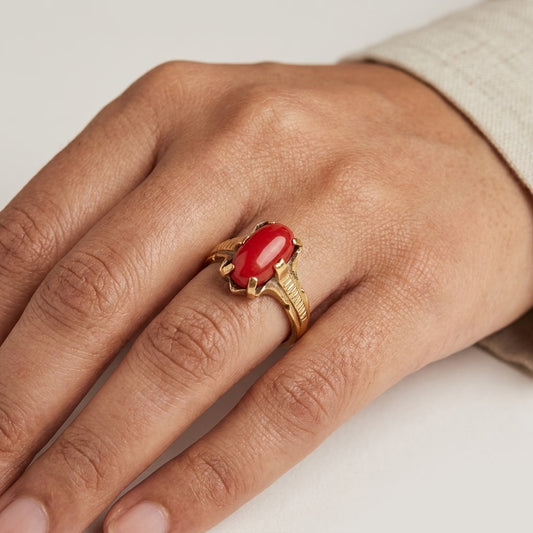 Red Stone Gold Plated Ring for Women | Classic Oval Designer Ring