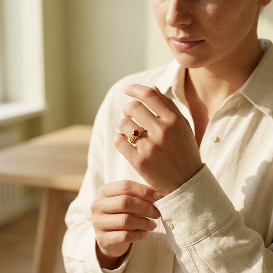 Red Stone Gold Plated Ring for Women | Classic Solitaire Designer Ring