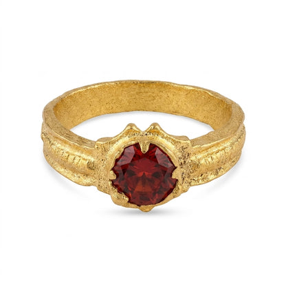 Red Stone Gold Plated Ring for Women | Classic Solitaire Designer Ring