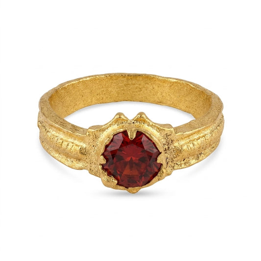 Red Stone Gold Plated Ring for Women | Classic Solitaire Designer Ring
