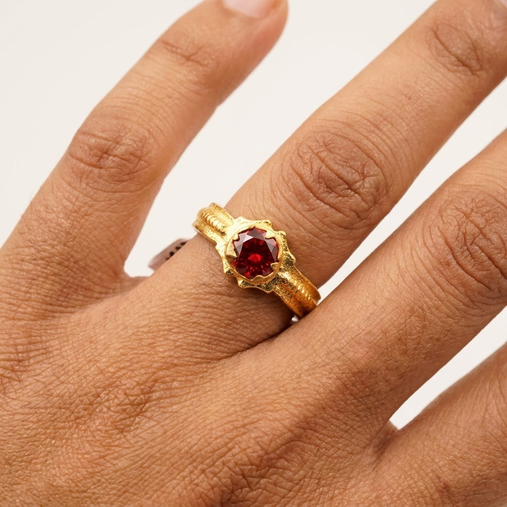 red stone gold plated ring for women | classic solitaire designer ring