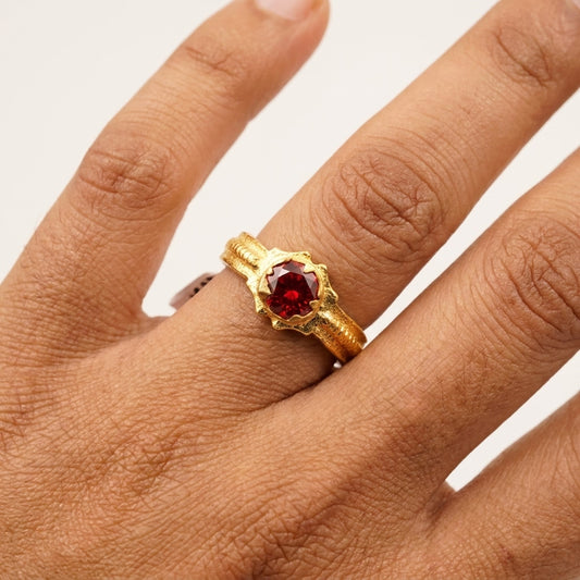 Red Stone Gold Plated Ring for Women | Classic Solitaire Designer Ring