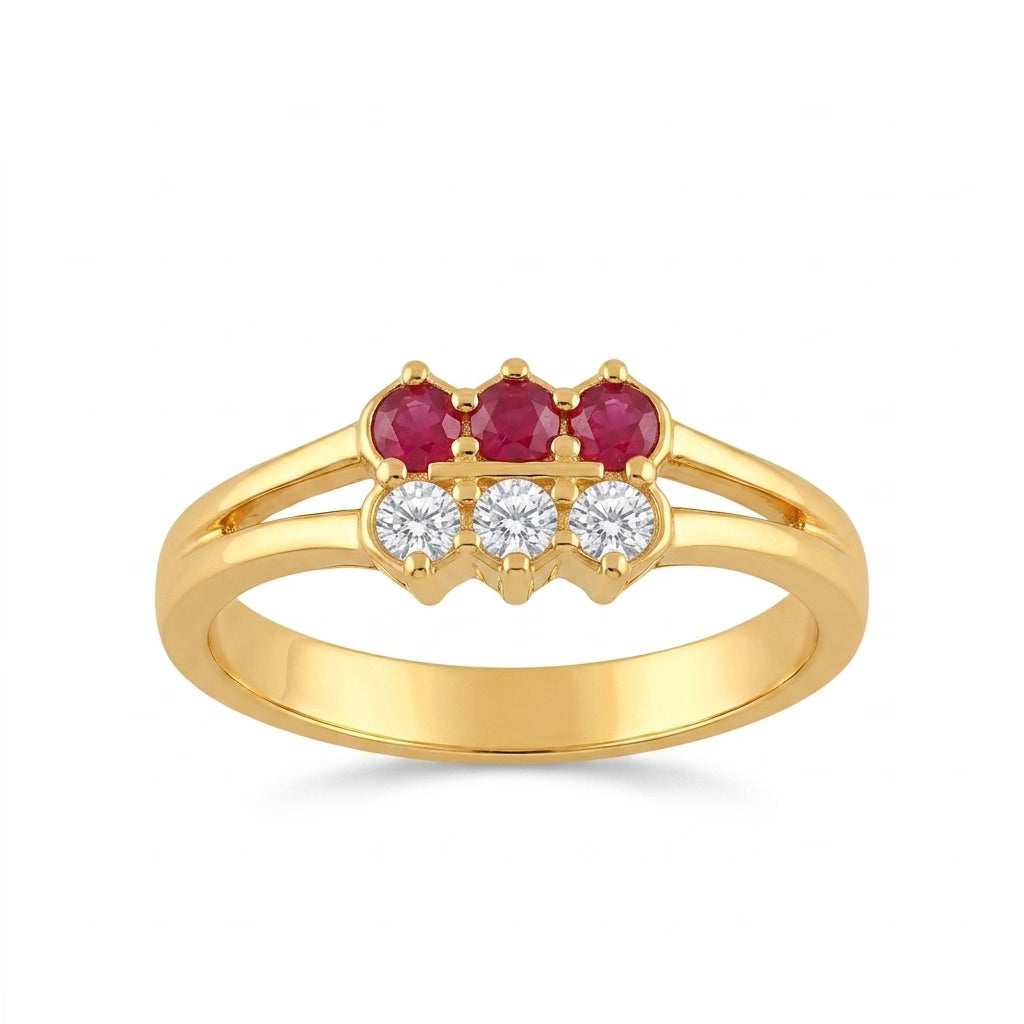 ruby & american diamond gold plated ring for women | elegant designer ring